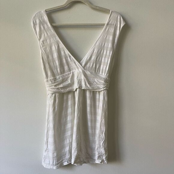 Ella Moss Women's Sleeveless Ruched Striped V-Neck Cream Tank Top Size L - Picture 1 of 7